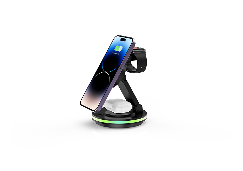 3-in-1 15W Magnetic Wireless Charging Stand X548（Black）